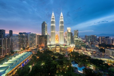 kuala lumpur skyline and skyscraper at night in kuala lumpur, malaysia.