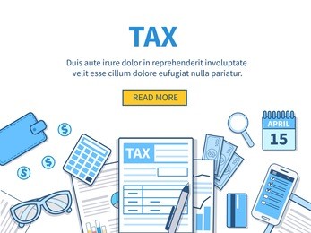 concept for tax calculation. business elements set. vector flat line illustration.