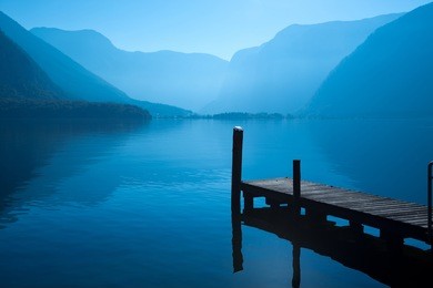 wooden pier ,hallstatt lake , austria