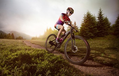 sport. mountain bike cyclist riding single track.