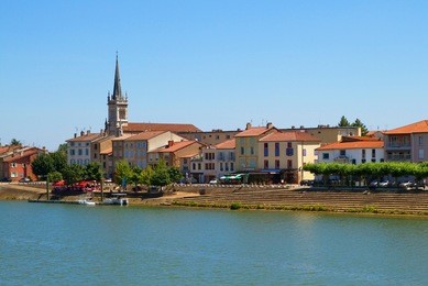 city of macon with saone river in burgundy, france