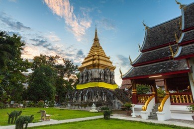 wat chiang man at sunset, the oldest temple in chiang mai, thailand.
