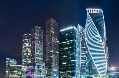 moscow international business center moscow city at night. urban landscape metropolis night with skyscrapers