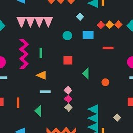  seamless pattern geometric multicolored figures square, triangle, circle. hipster, memphis, flat style for fashion, cloth, textile.