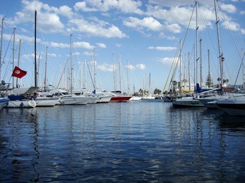 yachts moored at a marina in port el kantaoui, sousse, tunisia