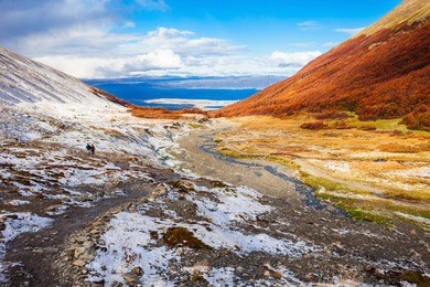 ushuaia aerial view from the martial glacier. ushuaia is the main city of tierra del fuego in argentina.