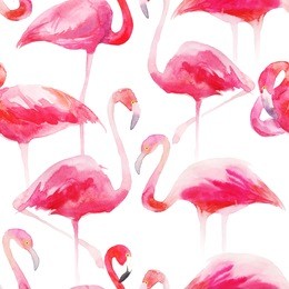 watercolor seamless pattern with pastel pink flamingos. decorative figure. suitable for printing on fabric.