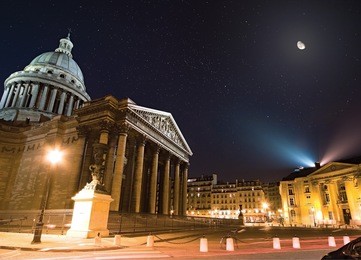 pantheon in paris at night, wide angle lens.