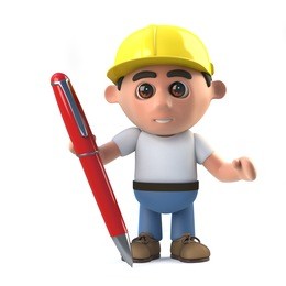 3d render of a construction worker with a pen
