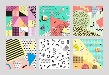 retro vintage 80s or 90s fashion style. memphis cards. trendy geometric elements. modern abstract design poster, cover, card design. vector illustration. big set.