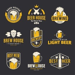 set of vector color beer logo, icons and design elements on black background