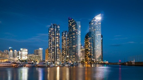 busan city skyline view at haeundae district, south korea
