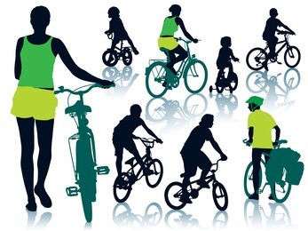 collection of silhouettes of cycling people. vector illustration.