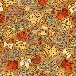 cartoon cute hand drawn italian food seamless pattern. colorful with lots of objects background. endless funny vector illustration