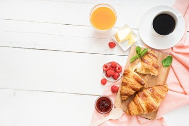 image of breakfast with croissants and coffee