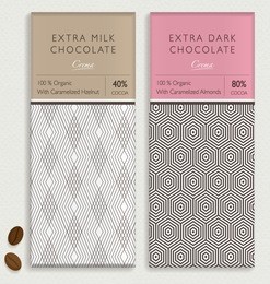 chocolate bar packaging mock up. editable vector seamless pattern design element. labels and background in trendy style