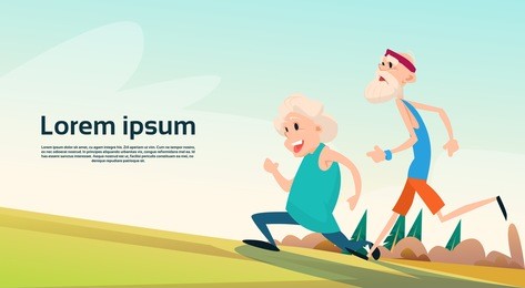 senior couple running old man woman joggers sport fitness exercise workout flat vector illustration