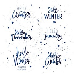 set quotes about winter. hello winter. goodbye autumn. the trend calligraphy. vector illustration on white background. elements for design.
