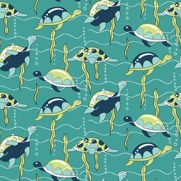 seamless pattern with cute different underwater turtles vector illustration