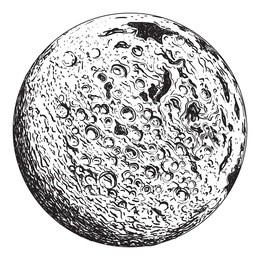 full moon planet with lunar craters. vintage hand drawn vector illustration