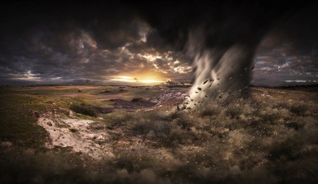 view of a large tornados destroying the landscape 3d rendering