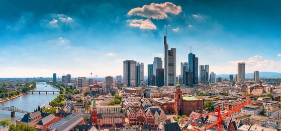 frankfurt am main skyline with blue sky