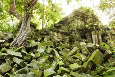 beng mealea, ancient temple ruins in the jungle, siem reap, cambodia.