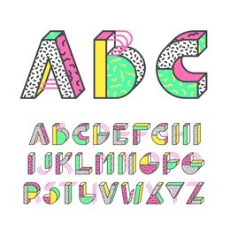 geometrical color outline latin font, graphical decorative type