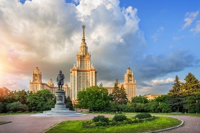 main university of moscow - moscow state university in the rays of the evening sun
