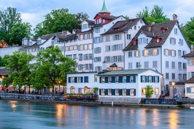 night view of historic zurich city center  on summer, canton of zurich, switzerland.