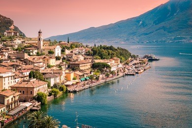 panorama of limone sul garda, a small town on lake garda, italy.