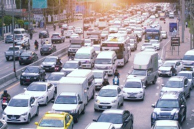 red traffic jam with sunlight on  street in bangkok , retro style filter