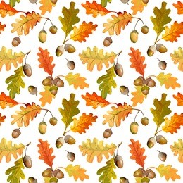 colorful autumn leaves background - seamless pattern - in watercolor style - vector 