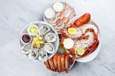 fresh seafood platter with lobster,mussels and oysters 