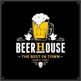 vector white and yellow vintage beer house logo isolated on black background
