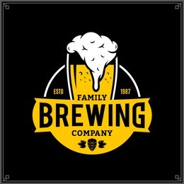 vector white and yellow vintage brewing company logo isolated on black background
