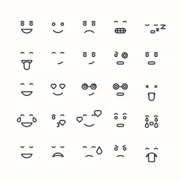 flat and line minimalistic emoticon face icons set. vector smiley.