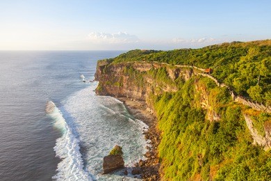 view of uluwatu cliff and blue sea in bali, indonesia