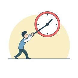 linear flat businessman holding clock arrow, trying to stop or slow down time vector illustration. business time management concept.