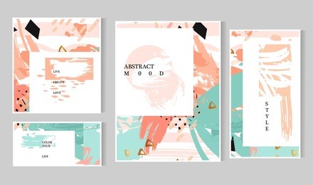 set of artistic creative universal cards. hand drawn textures. wedding, anniversary, birthday, valentine's day, party. design for poster, card, invitation, placard, brochure, flayer. vector. isolated.