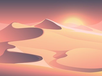 desert sunset vector landscape with sand dunes. sunrise in sandy valley illustration
