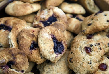 a selection of hand-made rock cakes on a market stall
