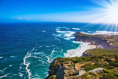 cape of good hope in the atlantic ocean. cape on the cape peninsula south of cape town, south africa. the most extreme south-western point of africa