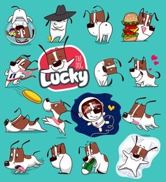 sticker collection of emoji cartoon dog emoticons. vector stock illustrations 