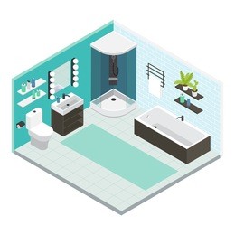 isometric colored interior bathroom composition with finished repair or layout of repair vector illustration