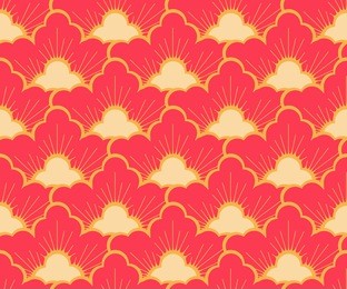 asian stylized forest seamless pattern in red and gold