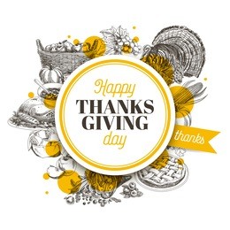 vector hand drawn thanksgiving illustration. vintage style. retro food background. sketch