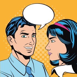 pop art design of man and woman cartoon