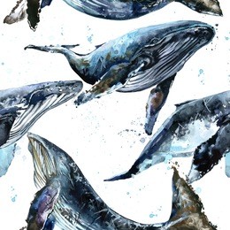 seamless pattern with watercolor whale. marine background. underwater world. 
