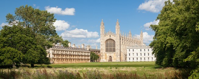 panorama of king's college in cambridge, united kingdom